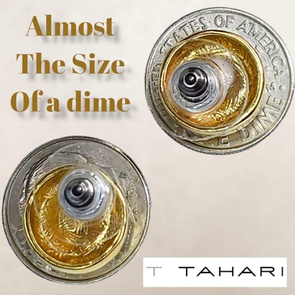 T TAHARI Logo Gold Tone Topaz Round Shaped Post Earrings - Picture 11 of 13